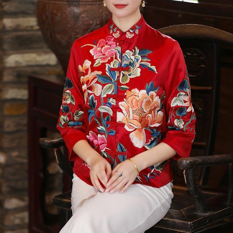 เสื้อแจ็คเก็ตปักดอกโบตั๋น สีสดใส นุ่มสบาย สง่างามและมีเสน่ห์