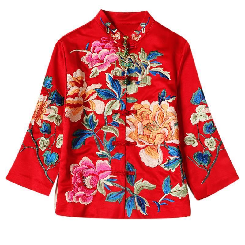 เสื้อแจ็คเก็ตปักดอกโบตั๋น สีสดใส นุ่มสบาย สง่างามและมีเสน่ห์