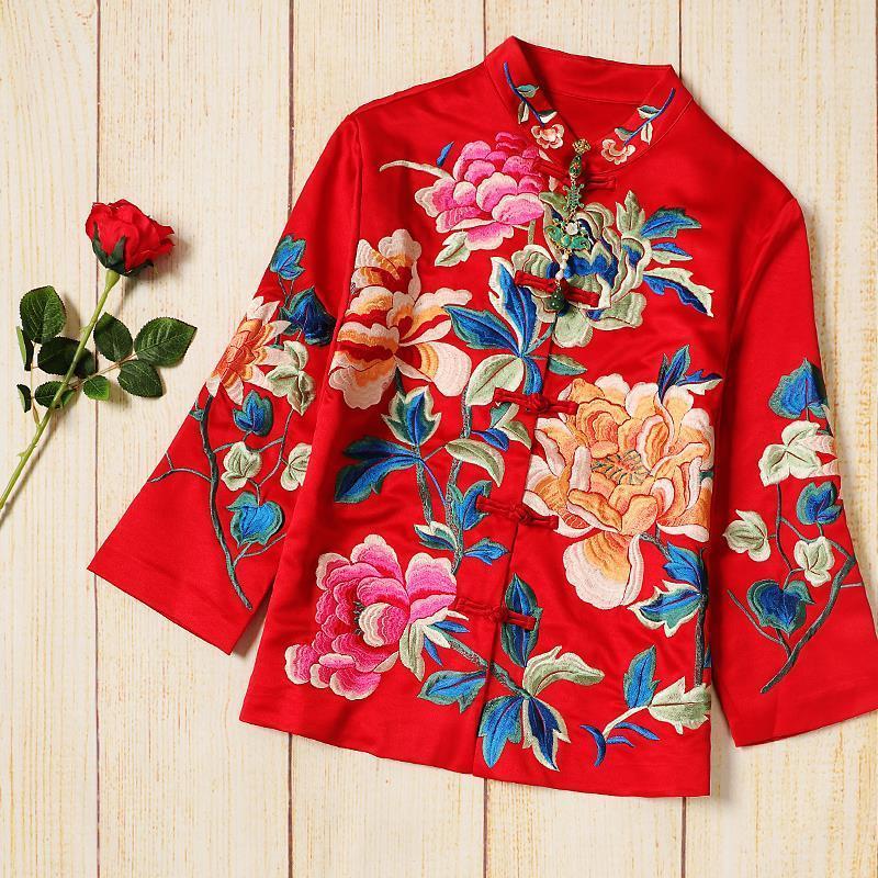 เสื้อแจ็คเก็ตปักดอกโบตั๋น สีสดใส นุ่มสบาย สง่างามและมีเสน่ห์